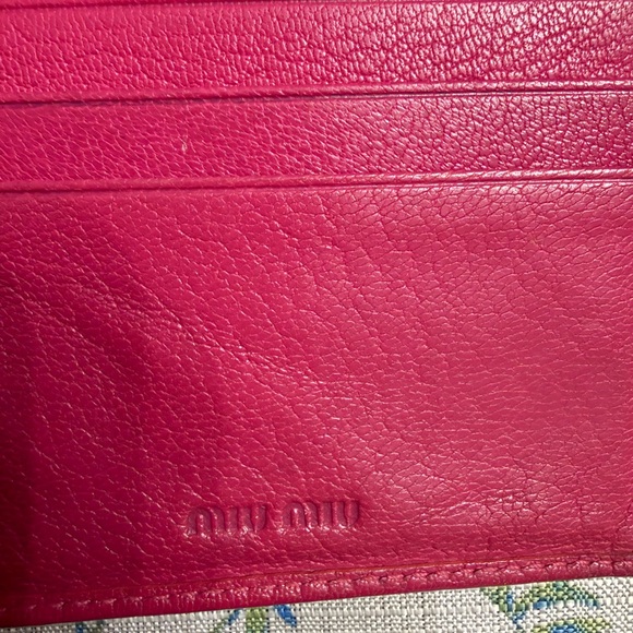 Miu Miu Fuchsia Leather Long Flap Wallet with Gold Logo - Picture 6 of 16